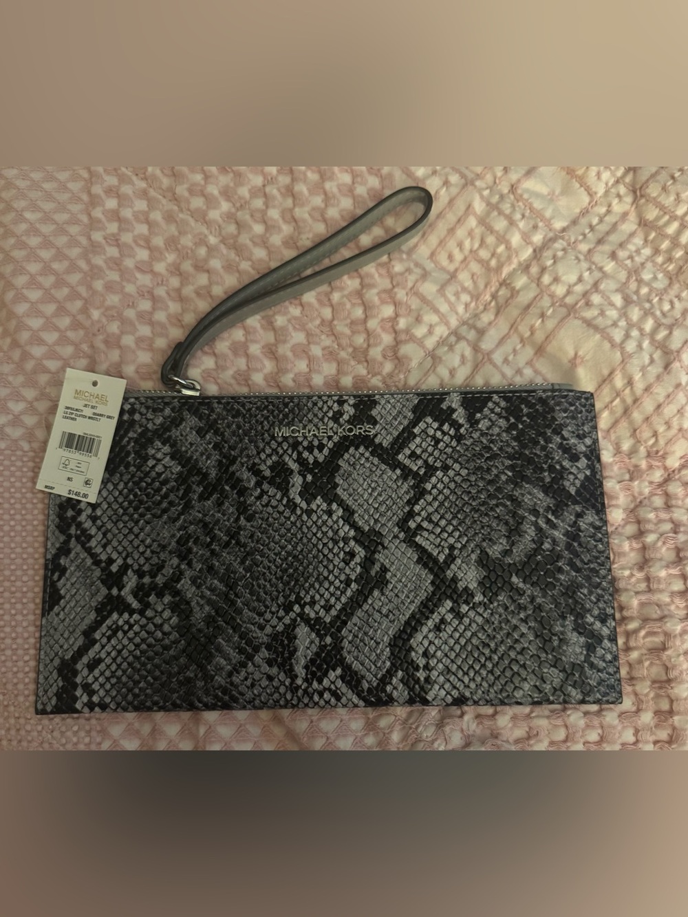 New Michael Kors 'Jet Set'
Snakeskin Print Leather Med.
Zip-top Wristlet Pouch